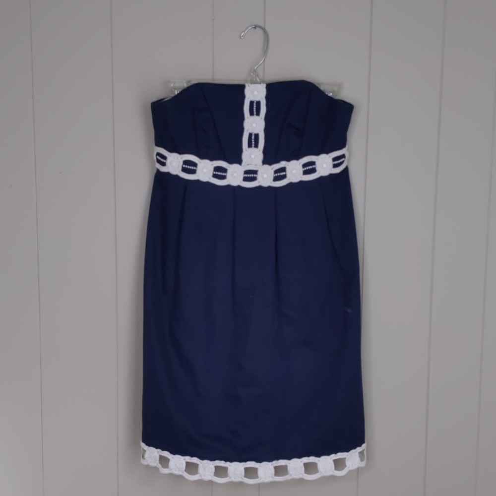 Lilly Pulitzer Navy White Bead Strapless D…